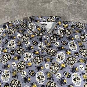 Kaipar Golf Polo Shirt Mens XL Gray Skull Floral Performance Stretch Roses Hawai
